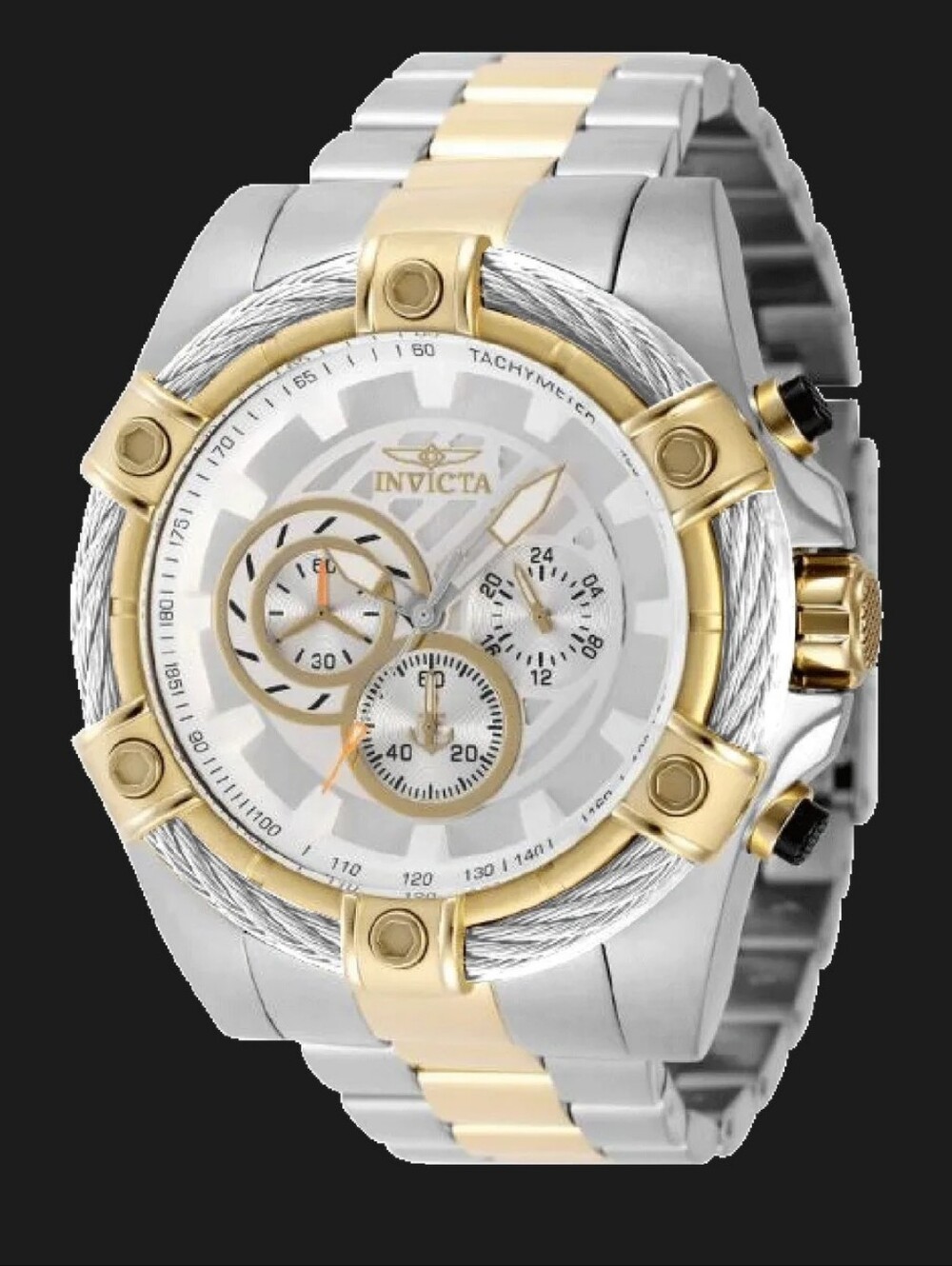 Invicta Bolt Silver and Gold Men's Chronograph Cable-Accent Watch 52mm